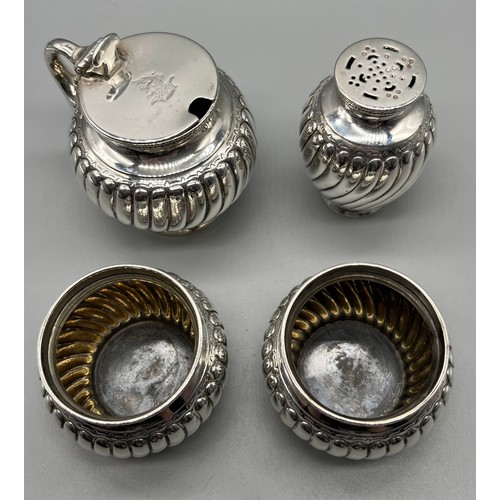 37 - Four Piece Victorian London silver condiment set. Produced by Walter & John Barnard. [240grams]