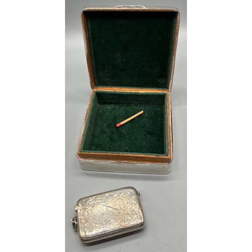 27 - Birmingham silver cigarette box together with an ornate Birmingham silver vesta case. [Box-3.2x8.6x8... 