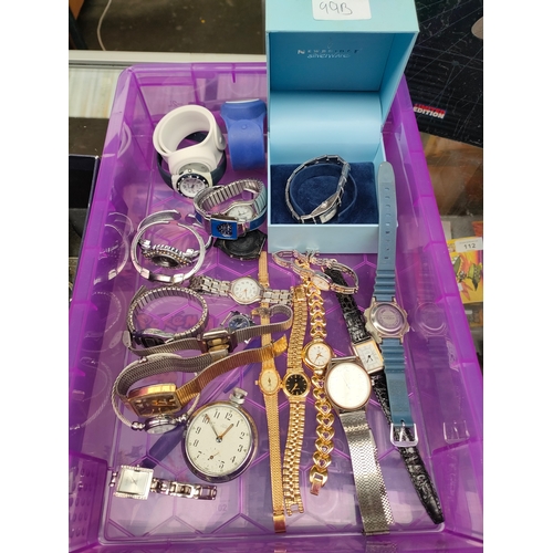 99B - A box of watches to included smith empire pocket watch accurist etc