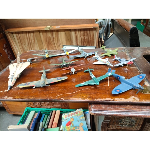 144A - A selection of die cast iron plane model and others to include war planes and other