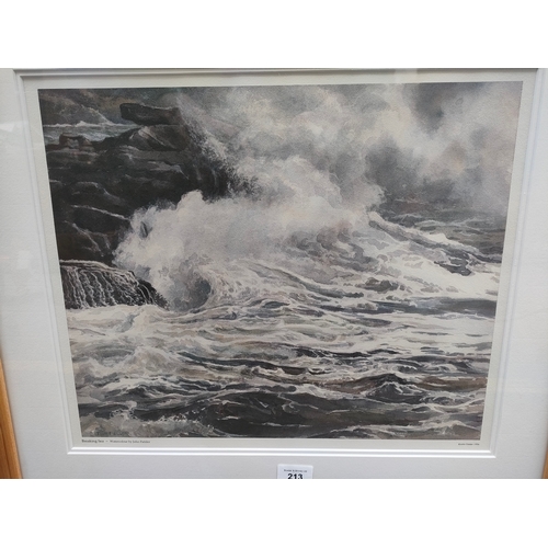 213 - Water colour titled breaking sea by John fielder