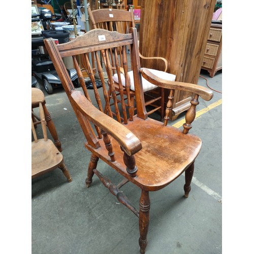 338 - 19th century oak carver chair with matching side chair and small elm wood childs chair