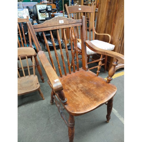 338 - 19th century oak carver chair with matching side chair and small elm wood childs chair