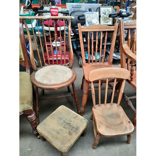 337 - Arts and Crafts style bedroom chair, curved spindle back and round penny style seat area. Together w... 