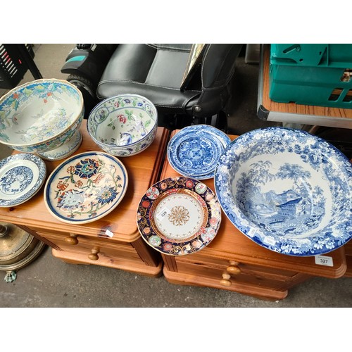 329 - A Selection of porcelain to include Scottish thorn and berry design bowl, blue and white fruit bowl ... 