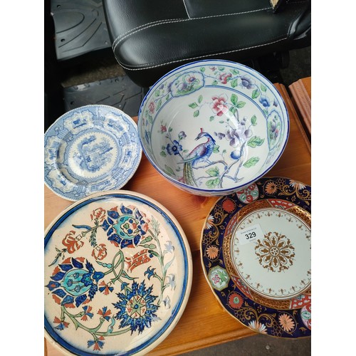 329 - A Selection of porcelain to include Scottish thorn and berry design bowl, blue and white fruit bowl ... 