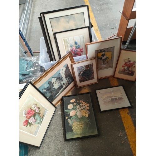 319 - A Box of art work prints to include Colmans Mustard advertising print and original etching depicting... 