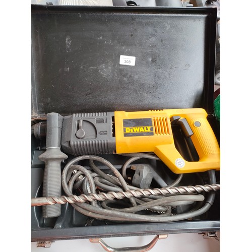 308 - Cased dewalt Hammer Drill with drill bits