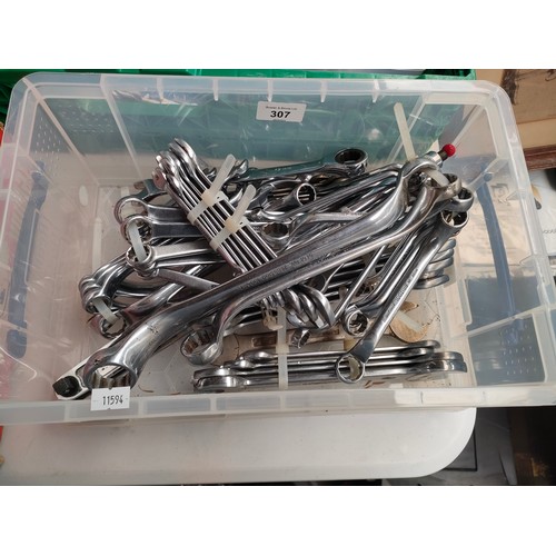 307 - A Box of various spanners and ratchet bar. Includes Mostly Britool.