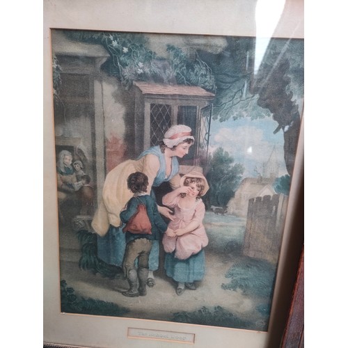 305 - Two antique engravings- titled 'The School Door' & 'Le Joueur D'Echecs'