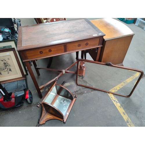 303 - 19th century console- designed with rectangle top, two frieze drawers and cross section support. 194... 