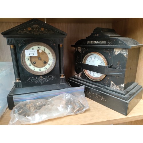 295 - Two slate mantel clocks. [Need attention]