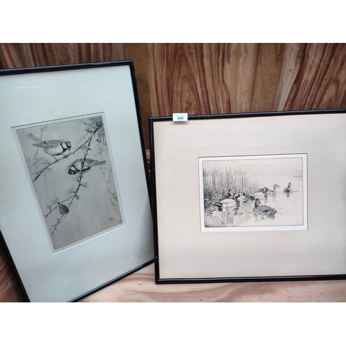 360 - 20th Century duck scene etching by Winifred Austen and Original drypoint etching titled 