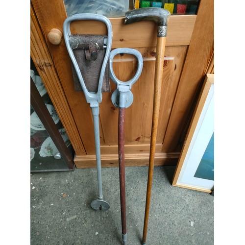 356 - Silver hallmarked gentlemen's walking stick and two shooting sticks