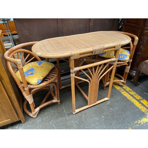 364 - Garden bamboo and wicker table with two chairs