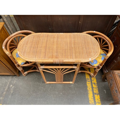 364 - Garden bamboo and wicker table with two chairs