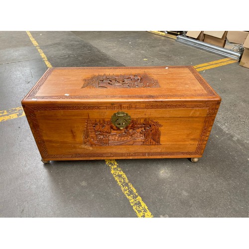 359 - Large oriental carved camphor wood chest