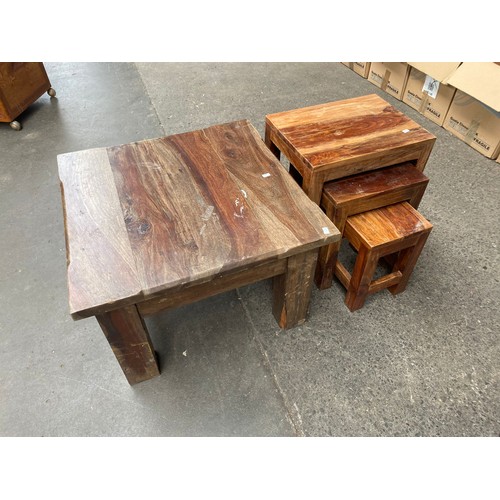 355 - Reclaimed wood nest of three tables and side table