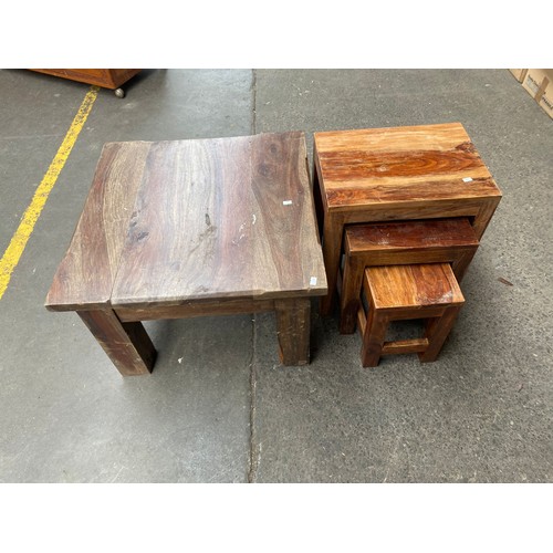 355 - Reclaimed wood nest of three tables and side table