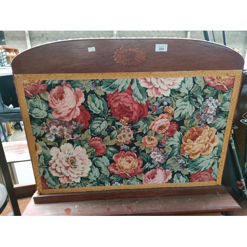 354 - Victorian floral scene fire screen and hand painted floral scene three tier cake stand