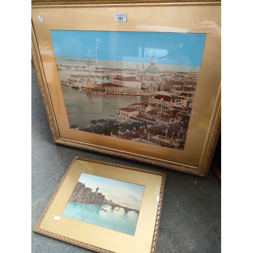 351 - Large Watercolour of 28: Venezia Panorama and signed Venice scene watercolour