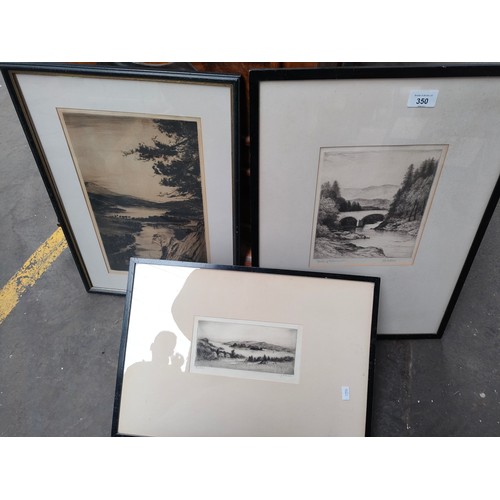 350 - Three Loch Scene signed etchings to include etching by Johnstone Baird