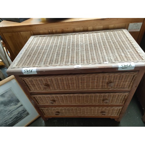 344 - Three drawer wicker chest of drawers