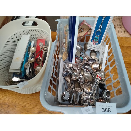 368 - Two baskets of collectable tea spoons