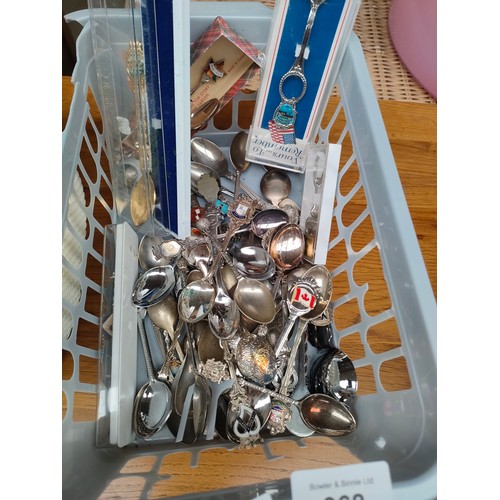 368 - Two baskets of collectable tea spoons