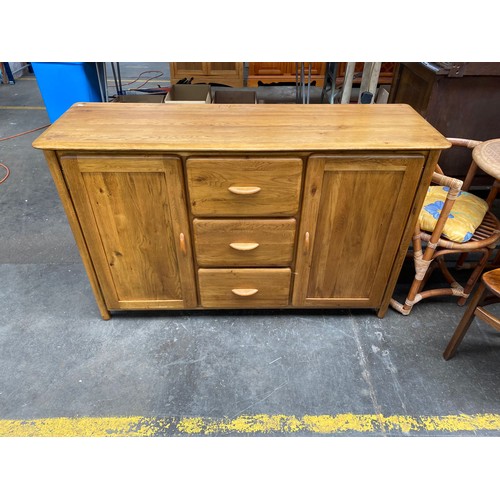 367 - Heavy oak three drawer sideboard