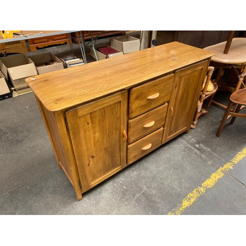 367 - Heavy oak three drawer sideboard