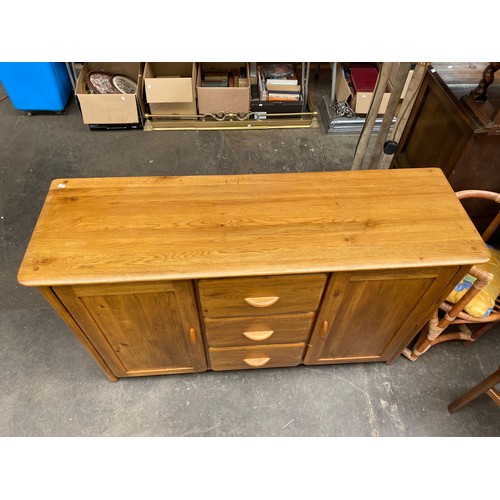 367 - Heavy oak three drawer sideboard