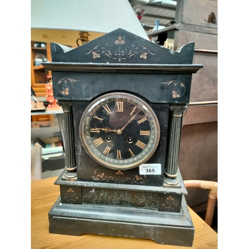 365 - Victorian slate mantel clock with French movements marked Japy Freres