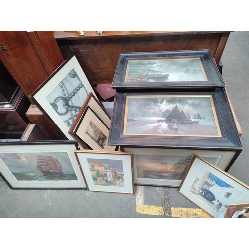 373 - Large box of framed pictures and prints