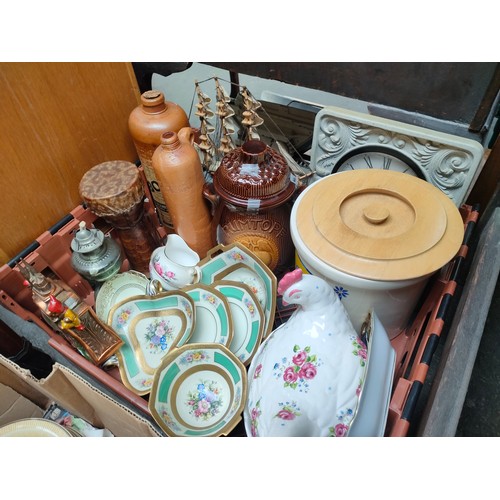 385 - Large crate of collectables and porcelain to include Bols Genever gin bottle, Rumptopf fruit & rum j... 