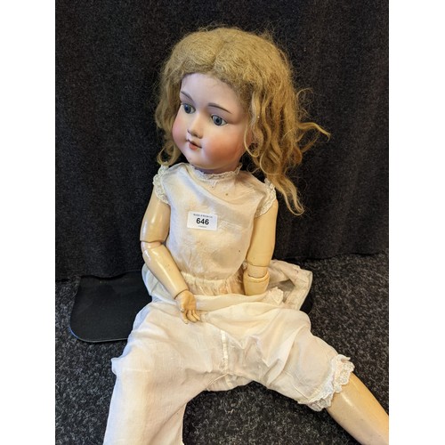 401 - Large Antique German Bisque head doll. A.11.M. Plaster hands and feet. Movable joints. [69cm in leng... 