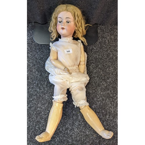 401 - Large Antique German Bisque head doll. A.11.M. Plaster hands and feet. Movable joints. [69cm in leng... 