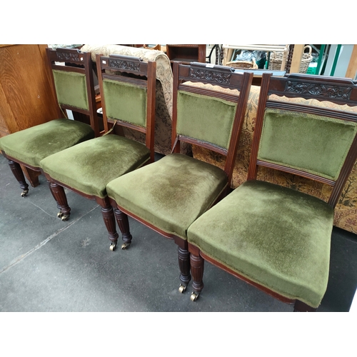 404 - Set of 4 19th century dining room chairs with brass casters