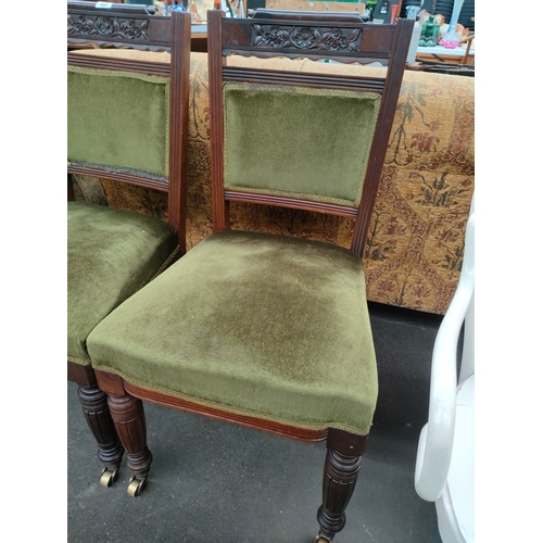 404 - Set of 4 19th century dining room chairs with brass casters