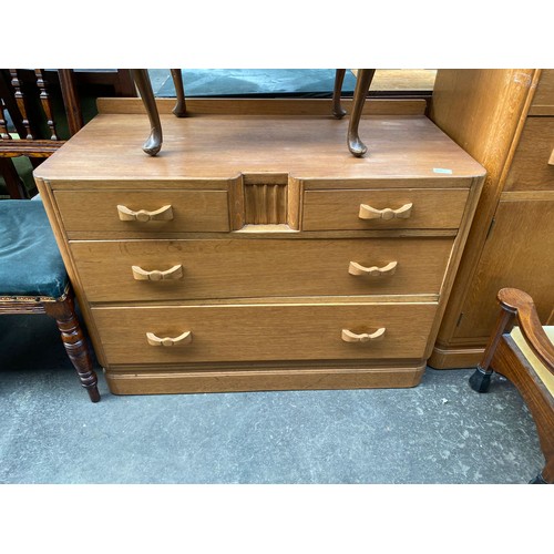 388 - Art deco light oak two drawer tallboy and four drawer chest of drawers