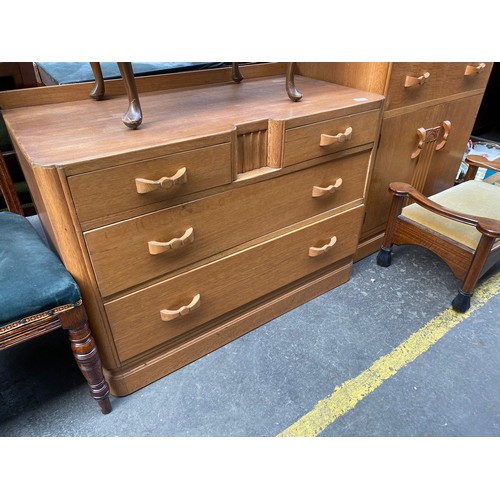 388 - Art deco light oak two drawer tallboy and four drawer chest of drawers