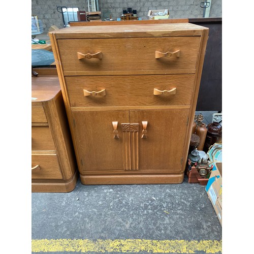 388 - Art deco light oak two drawer tallboy and four drawer chest of drawers