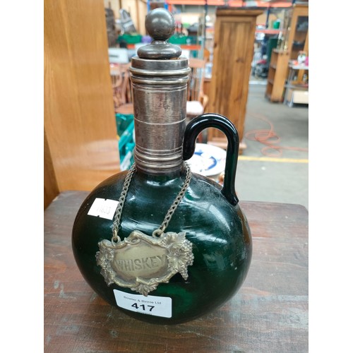 417 - Antique Green Glass decanter fitted with a whisky label