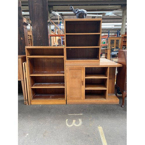 418 - Vintage light oak bookcase with fitted side board