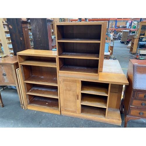 418 - Vintage light oak bookcase with fitted side board