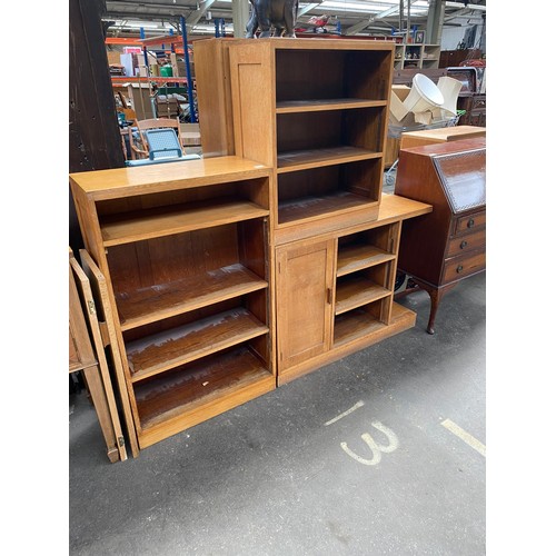 418 - Vintage light oak bookcase with fitted side board