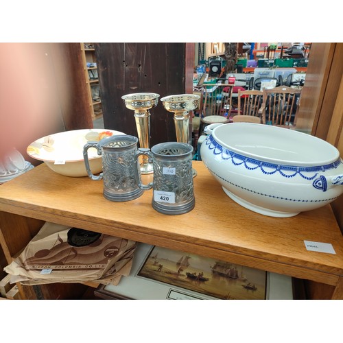 420 - A Selection of collectables includes silver plated fluted vases, vintage tankards, selection of  Gra... 