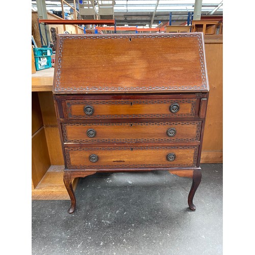 413 - Three drawer writing bureau on cabriole legs