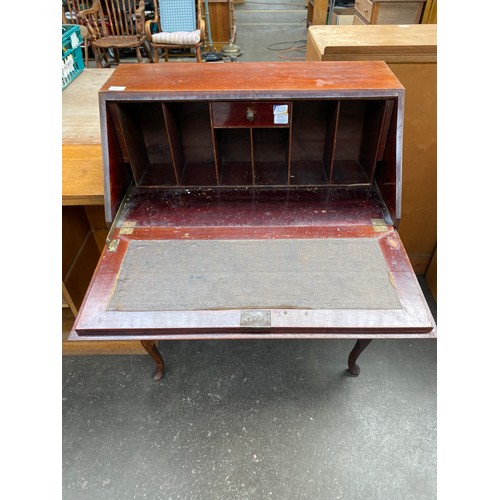 413 - Three drawer writing bureau on cabriole legs