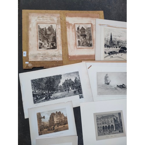 437 - Selection of antique unframed engravings and etchings to include 